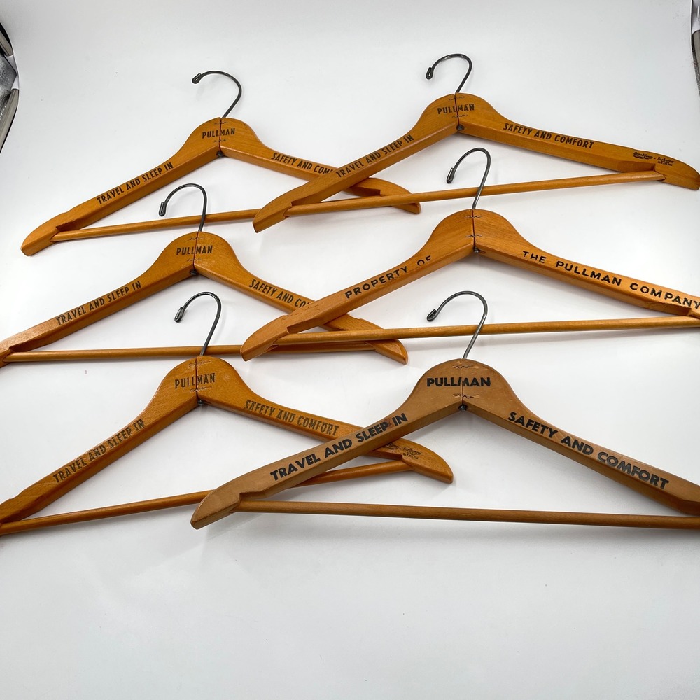 Vintage Pullman Company Wooden Hangers Set of 6 Railroad Travel Memorabilia